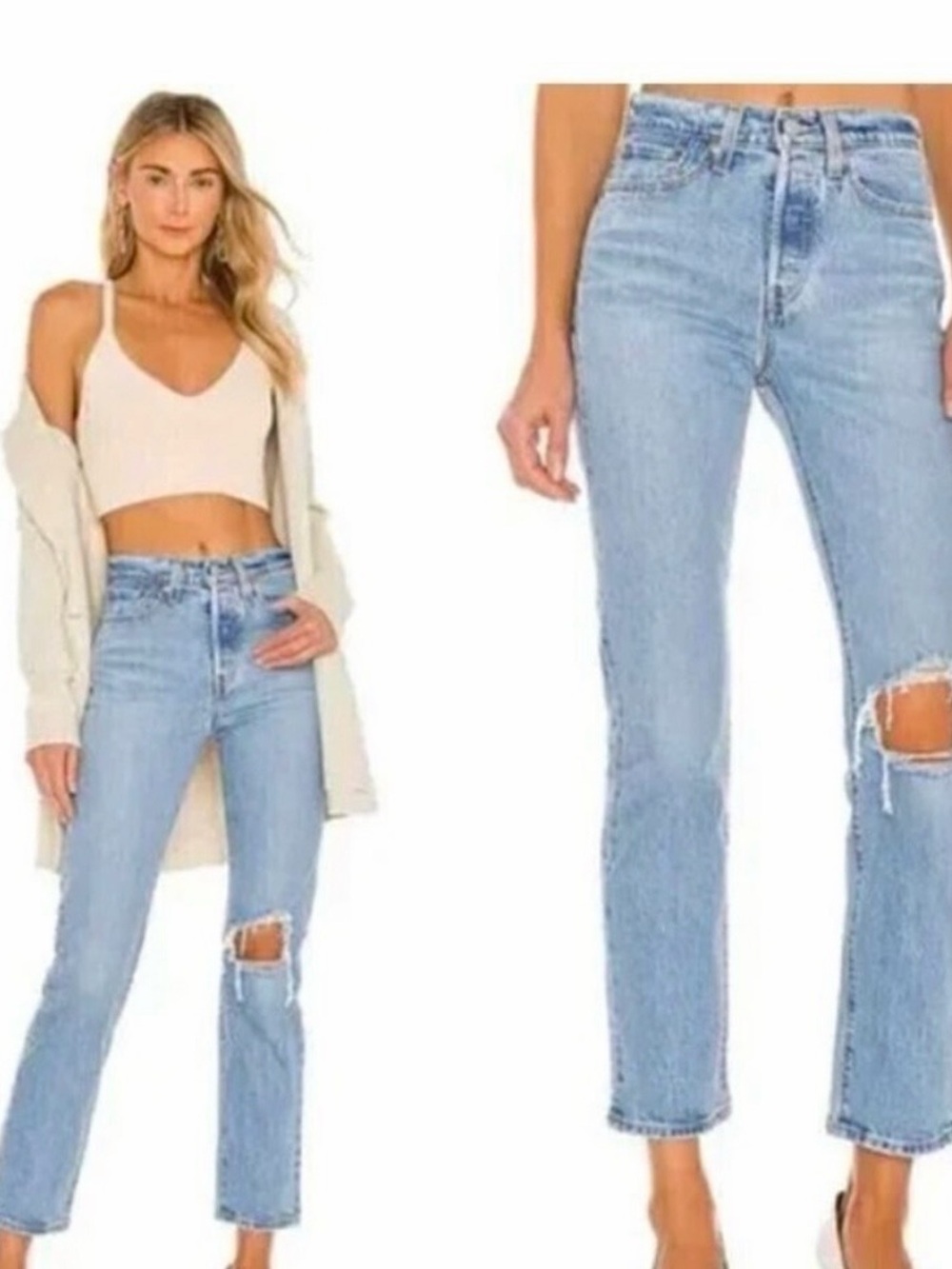 Levi's wedgie straight leg Jeans with Distressed Knee light blue wash size 24